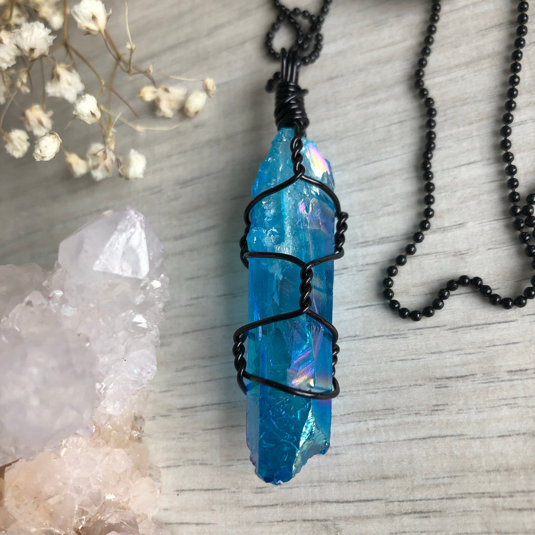 Buy Aqua Aura Crystal Necklace Gold, Wire Wrap Gemstone Pendant, Wire  Wrapped Boho Jewellery, Handmade Bohemian Jewelry, Ocean Inspired Style  Online in India - Etsy